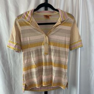 Tory Burch Orange and Pink Striped Polo Shirt, size XS